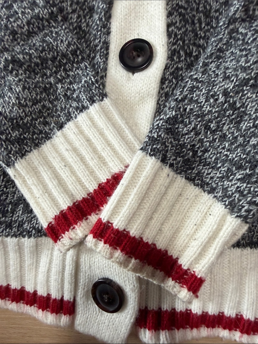 Twik Marled Knit Shawl Collar Cardigan Preppy Striped Trim - Picture 3 of 4